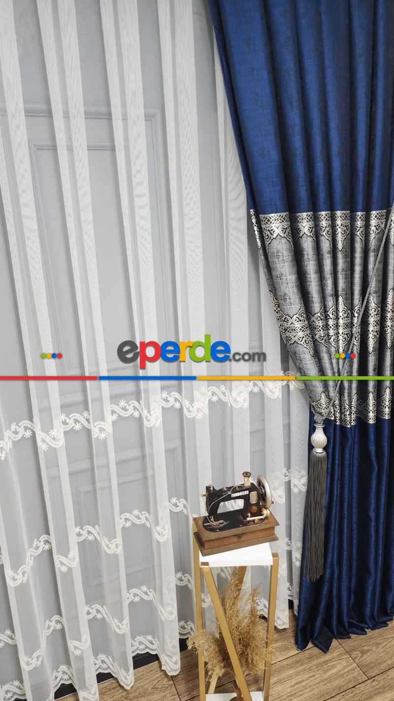 Salon Fon Perde - Gri Parlamanet Mavisi - Damask Desenli Fon Perde, Adet Fiyatıdır, İstediğiniz Boy Ölçüsünde Dikilir, Eni 70 ila 100cm Arası Seçenekler, Sık Piledir 70cm X 275cm 