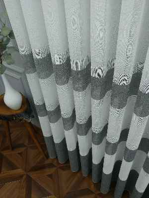 2021 Sezonu - Düz Tül - Keten Gri Bantlı Tül - Ütü İstemez- Gri-füme-antrasit-ekru