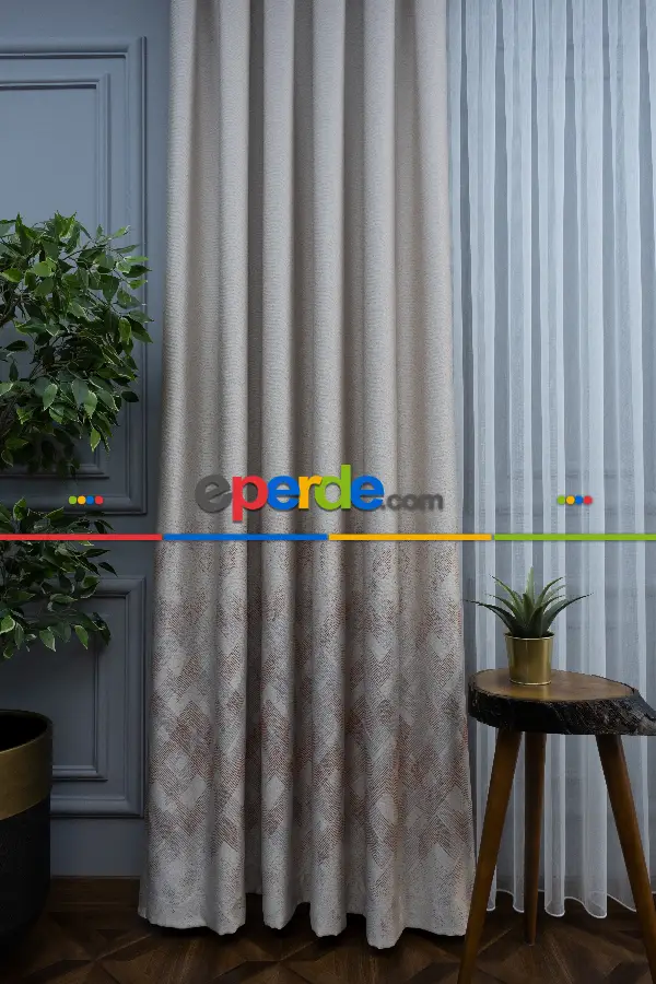 Modern Pano Fon Perde Renk Geçişli Çift Renk - 505- Bej-gri Açık-pembe Koyu-kiremit Rengi