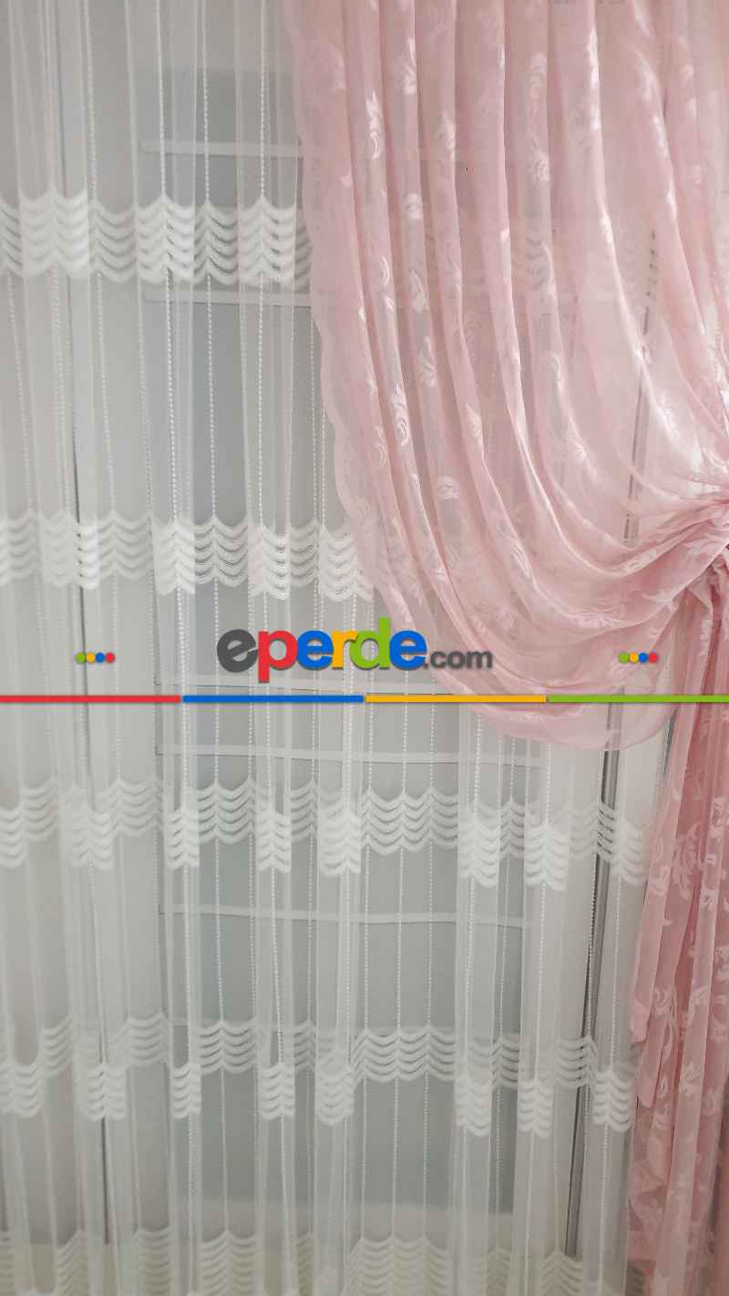 Salon - Tül Fon Pembe Fon Perde- Pembe 70cm X 270cm 