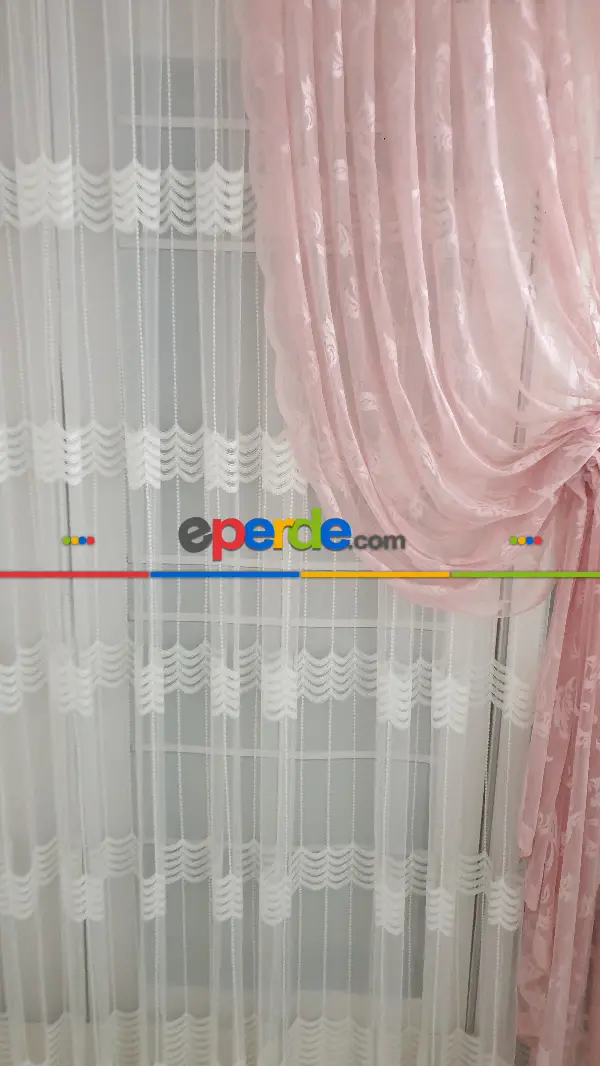 Tül Fon Pembe Renk Büzgülü Yeni Tasarım Penbe Moda Fon Perde- Pembe 70cm X 270cm 