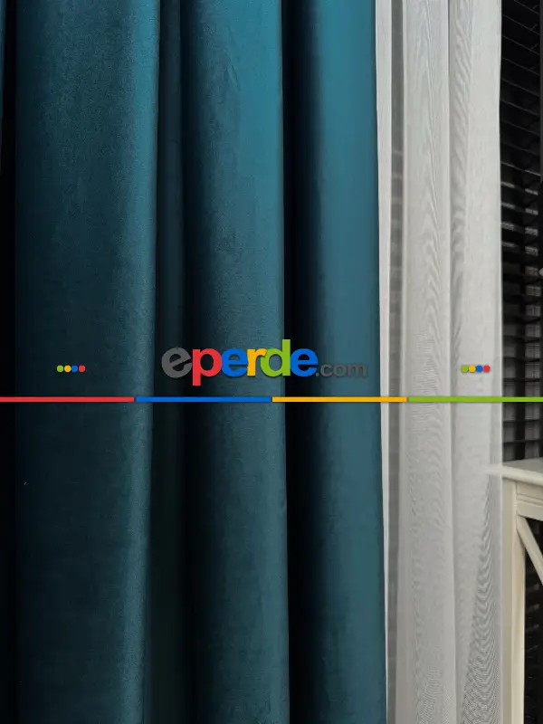 Yatak Odası - Petrol Yeşili İthal Kadife Fon Perde, Premium Kalite Serisi Kadife Fon Perde