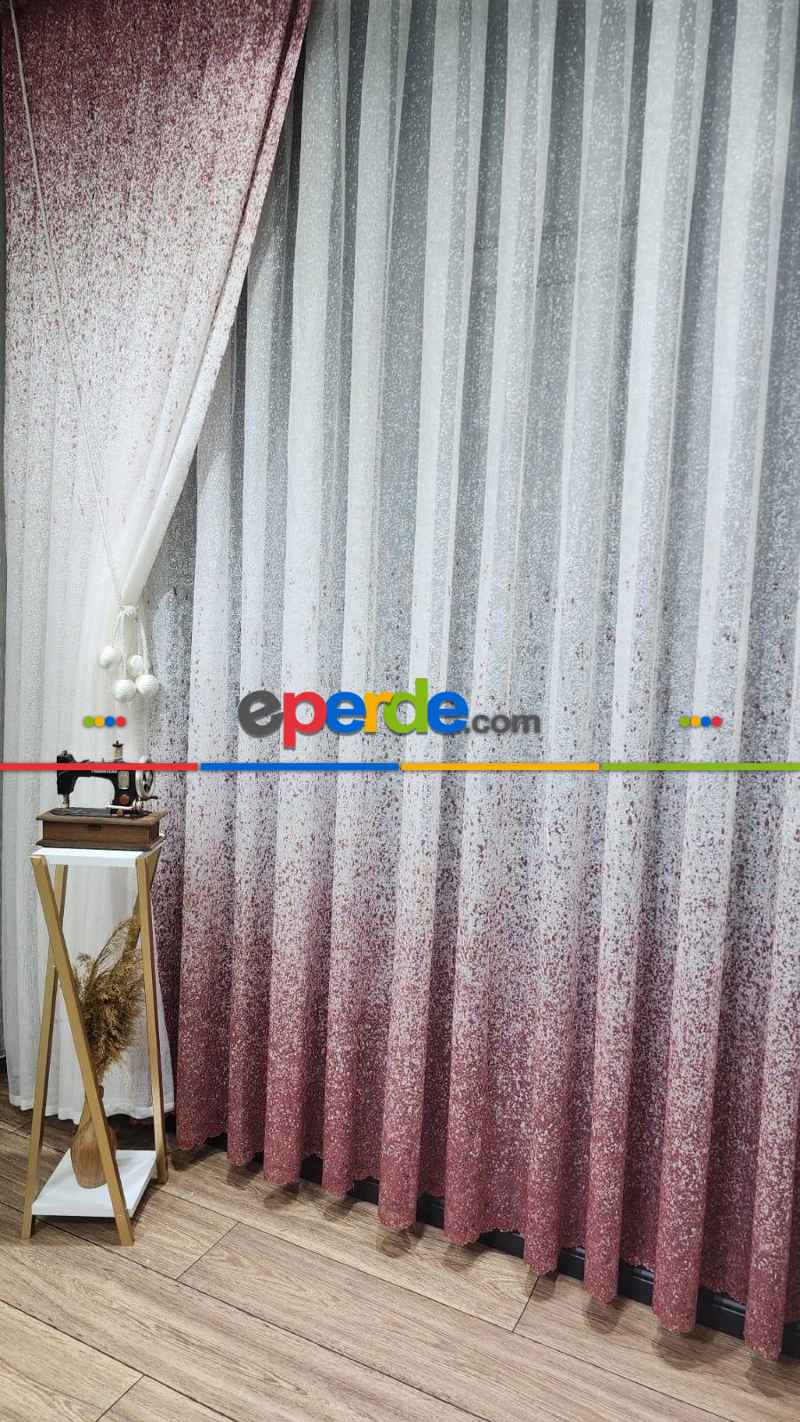 Mutfak - Üsten Dikim Renkli Pudra Püskürtme Tül Fon Perde