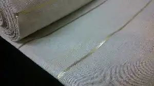 Çizgili Keten Tül Perde- Sütlü Kahve - Altın Çizgili- Sütlü Kahve
