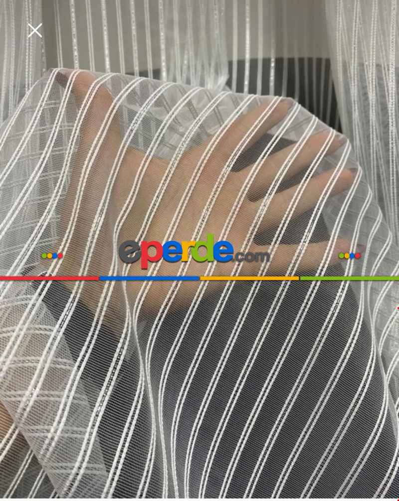 Salon Tül Perde - Modern Simli Düz Çizgili Makarna Desen Tül 1:kalite