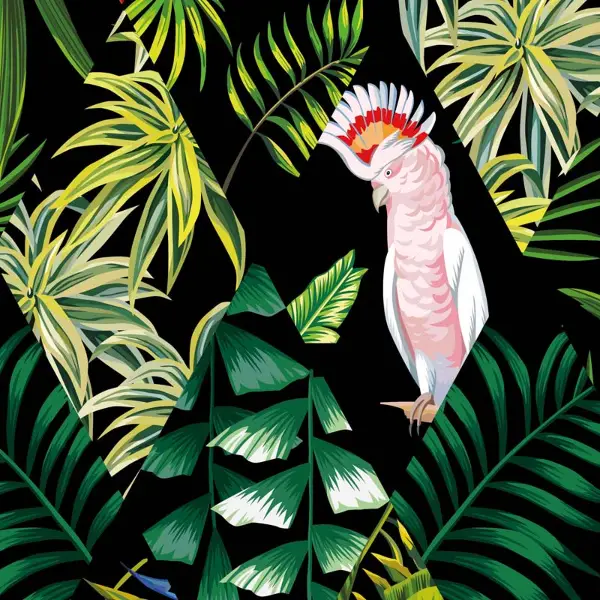 Tropikal Desenli Fon Perde Evm224 -t - Kumaşı Kalındır Duck Bezi Değildir.- Siyah-Yeşil-Mavi-Çok Renkli