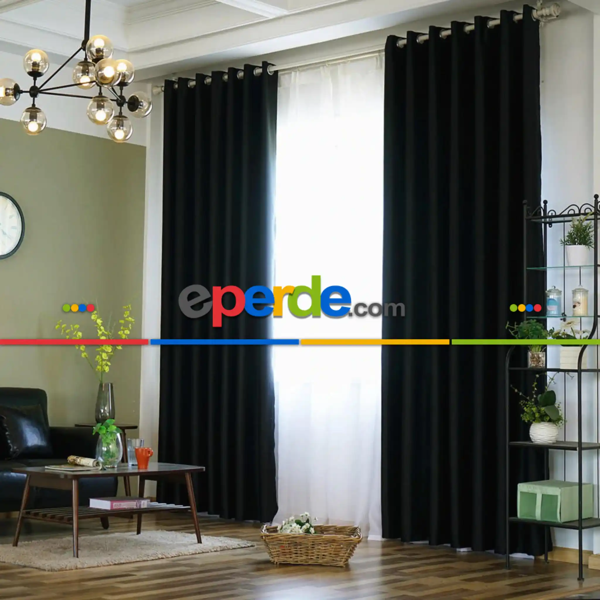 Salon - Siyah Perde Kuşgözü Rustik Perde Halka Kuşgözü Boru İçin Perde