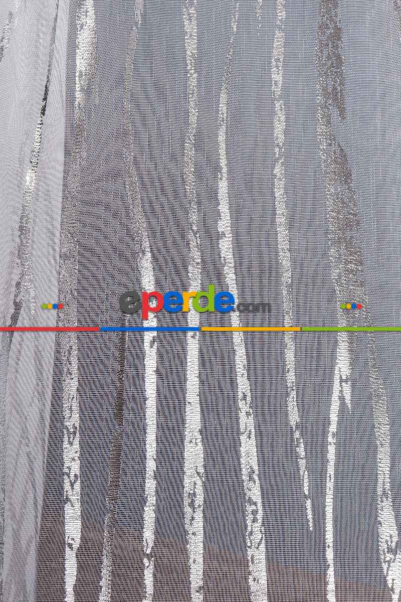 Salon Tül - Akarsu Dijital Baskı Tül Perde Ekru-gümüş