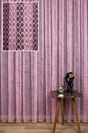 Dantel Örme Pembe Tül Perde Yüksek Gramajlı Pa 7110 - Kurşunlu Tül
