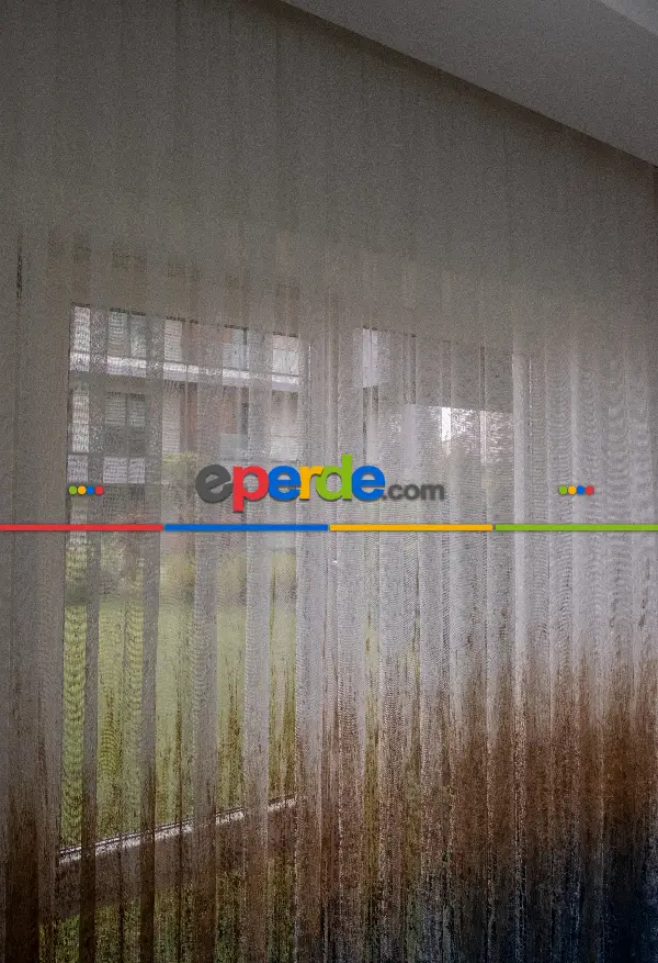 Salon Tül Modelleri - Modern Hardal Ve Mavi Desenli Degrade Geçişli Örme Tül Perde Yüksek Kalite