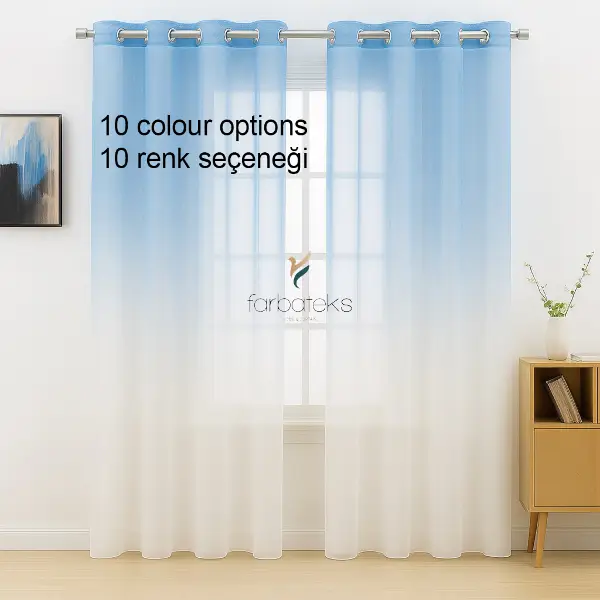 Mavi Renk Renkli Degrade Rustik Tül Perde