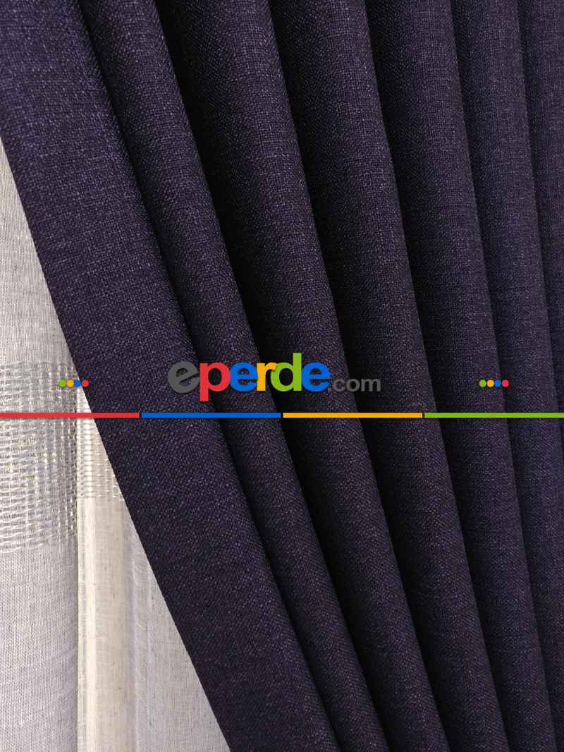 Keten Patlıcan Moru Rengi Düz Fon Perde- Mor Patlıcan Moru