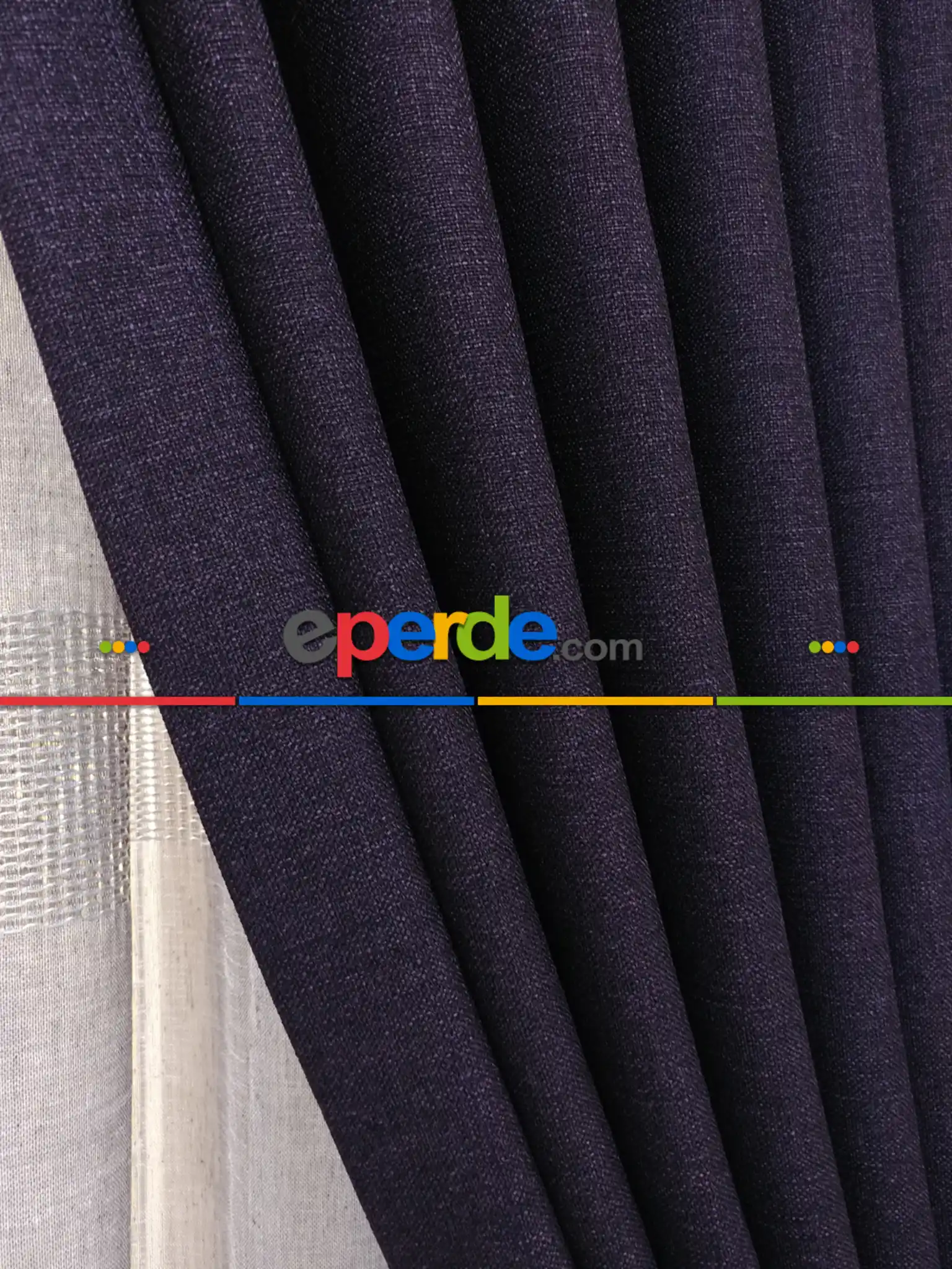 Salon Fon Perde - Keten Patlıcan Moru Rengi Düz Fon Perde- Mor Patlıcan Moru