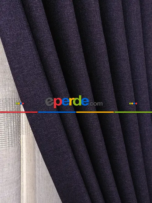 Keten Patlıcan Moru Rengi Düz Fon Perde- Mor Patlıcan Moru