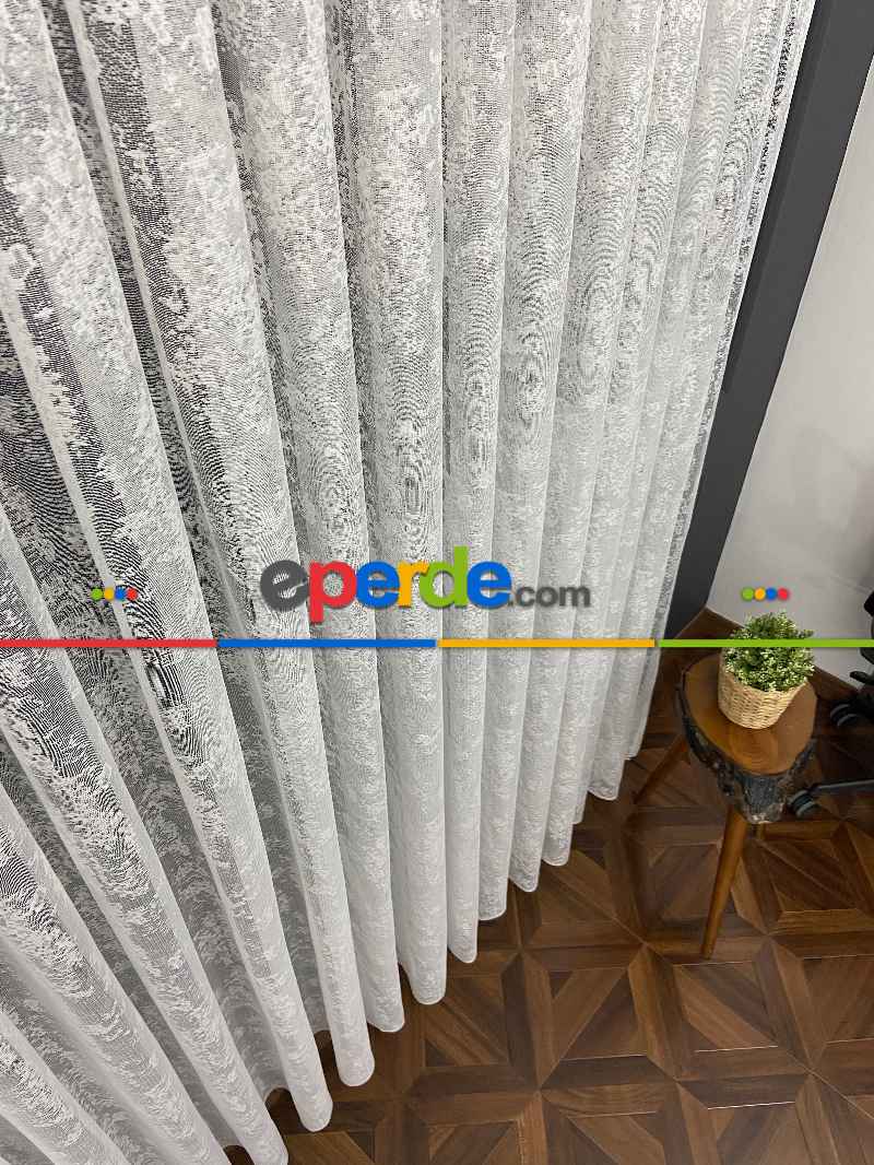 Mutfak - Salon Yatak Odası Fransız Dantel 2021 Tül Perde- Ekru