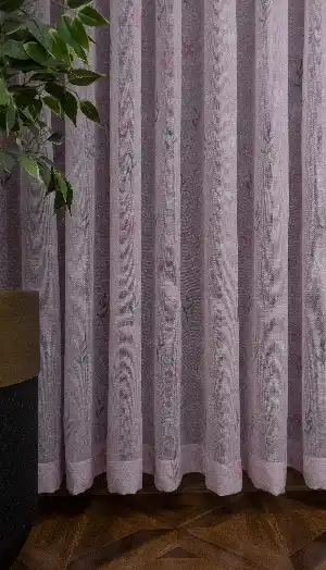 Genç Odası - Pembe Minik Çiçek Desenli Keten Zemin Baskılı Tül Perde (( Açıklamayı Okuyunuz ))