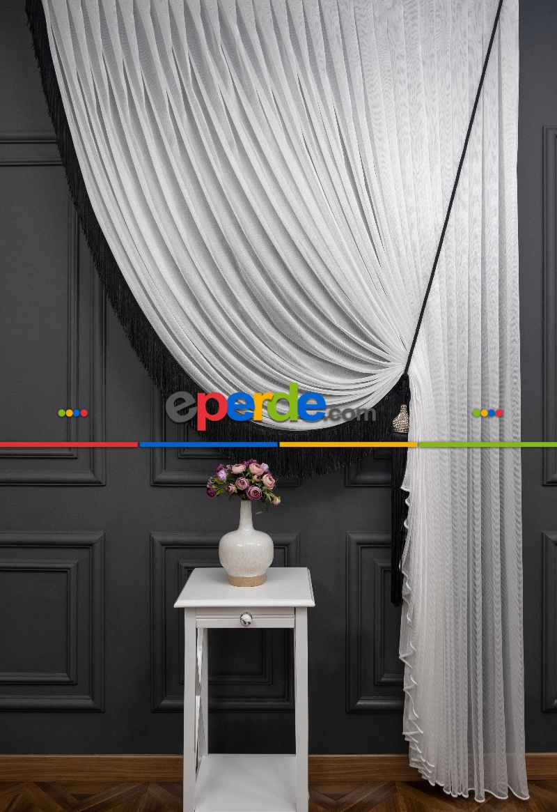 Salon - Monalisa Yalancı Kruvaze - Tülden Fon - Halat İle Yana Toplamalı Tül - Kordon Toplama Tül - Çift Veya Tek Kanat Toplama - Aksesuar İlave Ücretlidir - Kurşunlu Tül