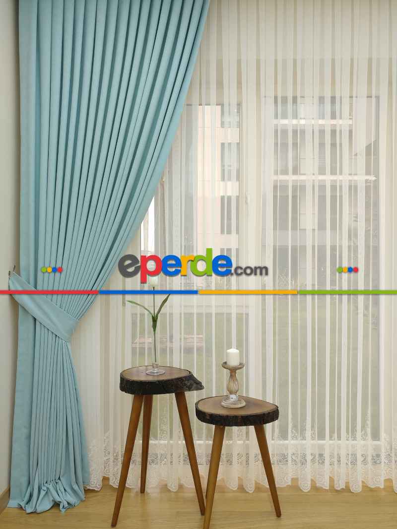 Mint Rengi Düz Fon Perde Dökümlü Birinci Kalite 300 Cm Geniş En Daha Hesaplı- Mint