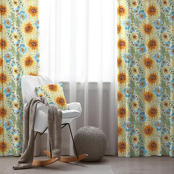 Çiçekli Fon Perde Evim1599 Kumaşı Kalındır Duck Bezi Değildir- Mavi-beyaz