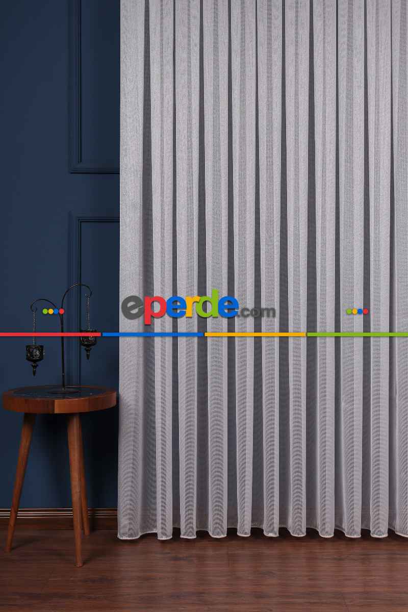 Salon Tül - Gri Düz Tül Perde Ütü Istemez