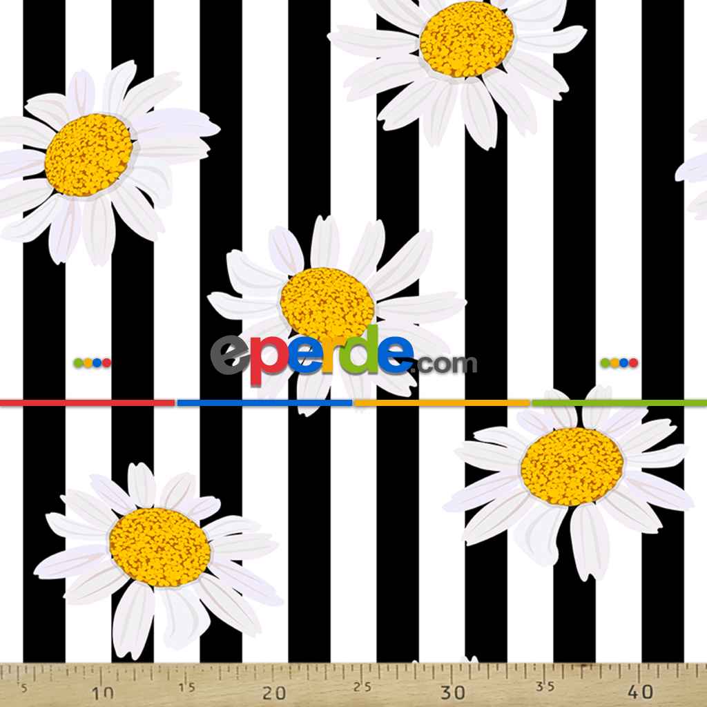 Çiçek Desenli Fon Perde Evm303 - Kumaşı Kalındır Duck Bezi Değildir.- Siyah-Sarı-Beyaz-Çok Renkli