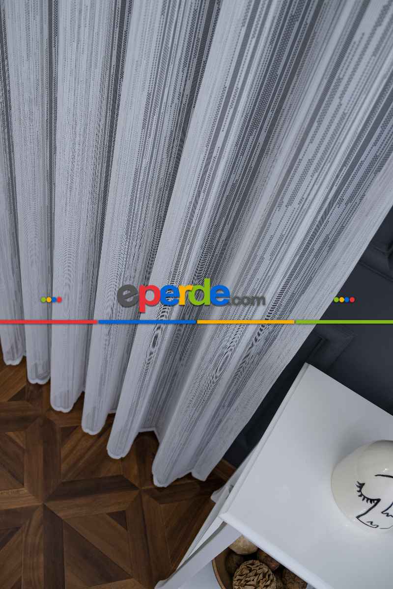 Taç Tül Perde - Kırık Çizgi Desen - Spor Model Örme Tül