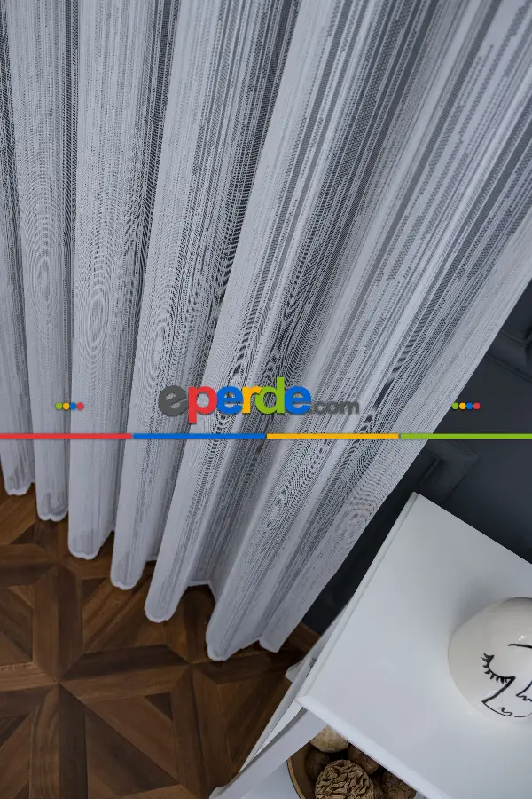 Taç Tül Perde - Kırık Çizgi Desen - Spor Model Örme Tül