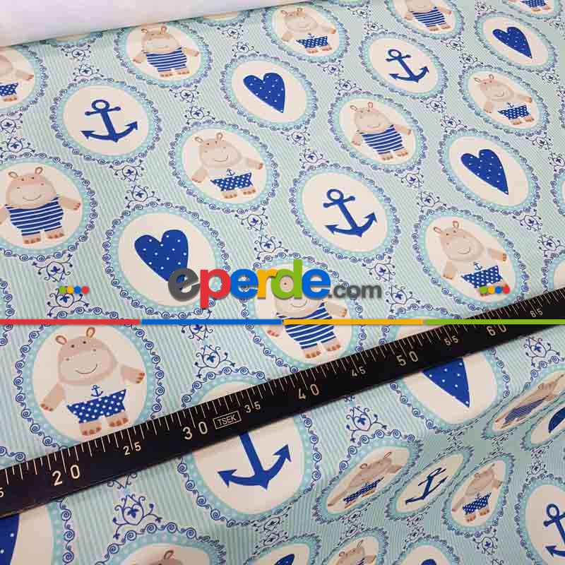 Ayıcık Ve Kalp Desenli Fon Perde Evm1098 Kumaşı Kalındır Duck Bezi Değildir- Beyaz