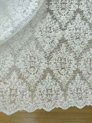 Kdk Örme Dantel Damask Desenli Tül Perde - Krem - Ekru