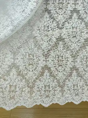 Kdk Örme Dantel Damask Desenli Tül Perde - Krem - Ekru