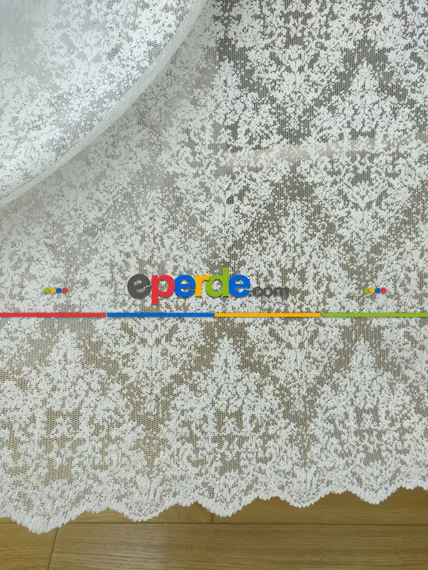 Kdk Örme Dantel Damask Desenli Tül Perde - Krem - Ekru