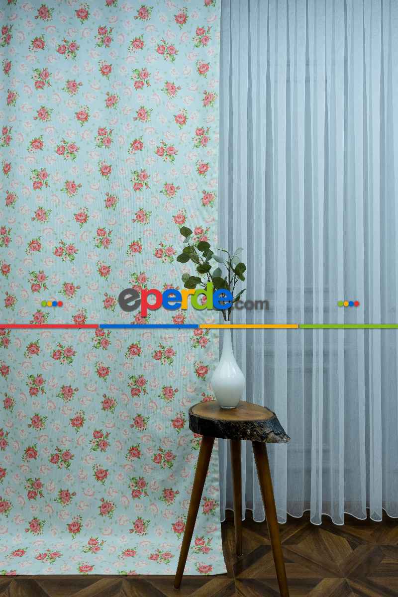 Çiçek Desenli Fon Perde K278 Kumaşı Kalındır Duck Bezi Değildir- Beyaz