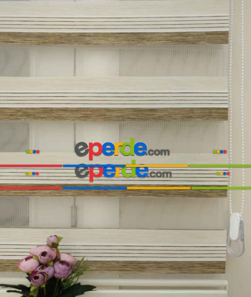 Oturma Odası - Elit Zebra Koyu Krem Çizgili Zebra Perde