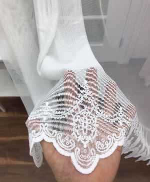 Çok Dökümlü Örme Tül Perde - Etek Ucu Desenli - Ekru Renkli - Kruvaze Model Seçenekli