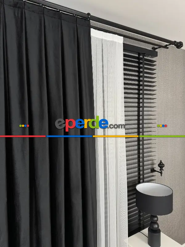 Yatak Odası - Siyah İthal Kadife Fon Perde, Premium Kalite Serisi Kadife Fon Perde