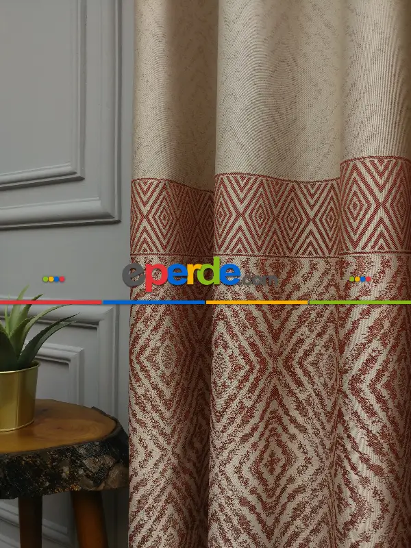 Kıremit Desenli Pano Fon Perde- Kiremit- Taş Rengi