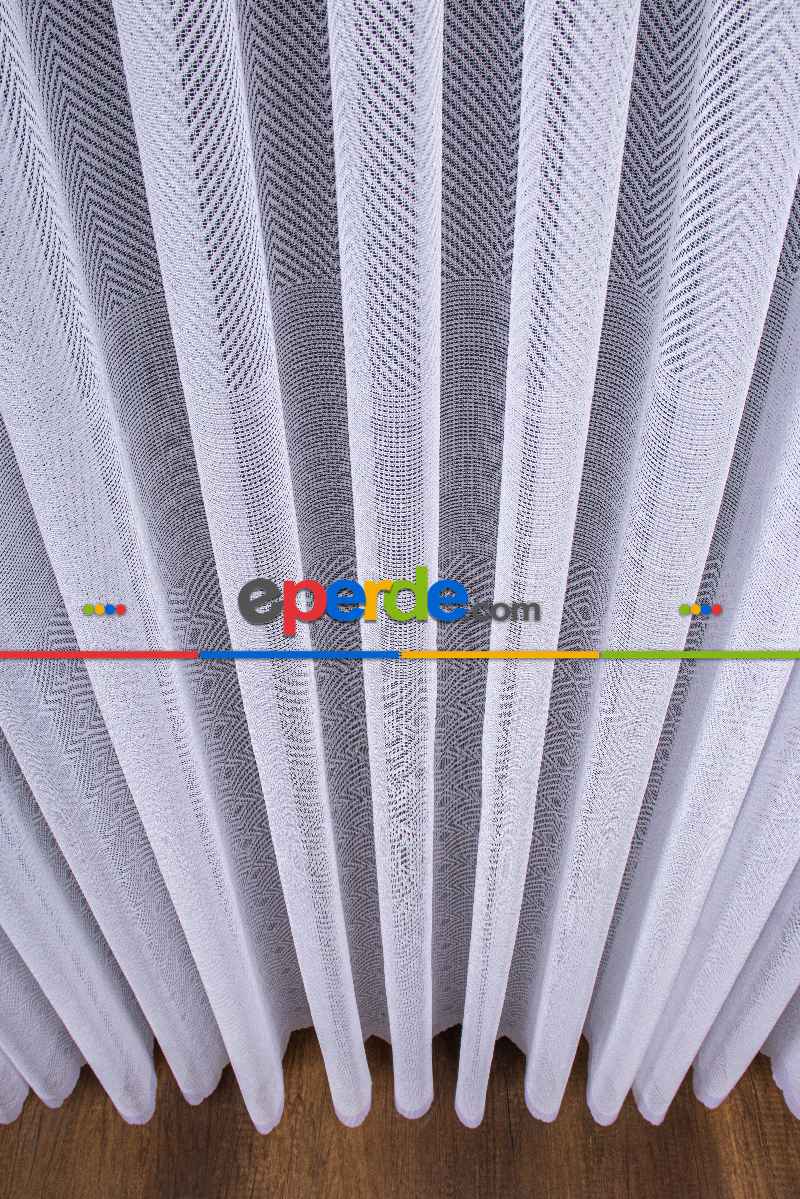 Herringbone (balık Sırtı) Örme Tül Perde - Modern Ve Minimalist Tasarım - Beyaz