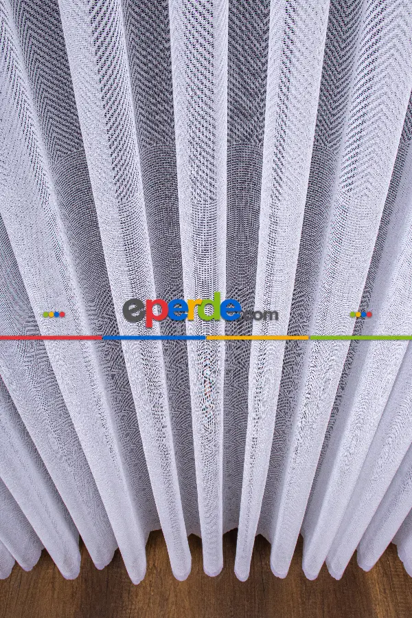 Herringbone (balık Sırtı) Örme Tül Perde - Modern Ve Minimalist Tasarım - Beyaz