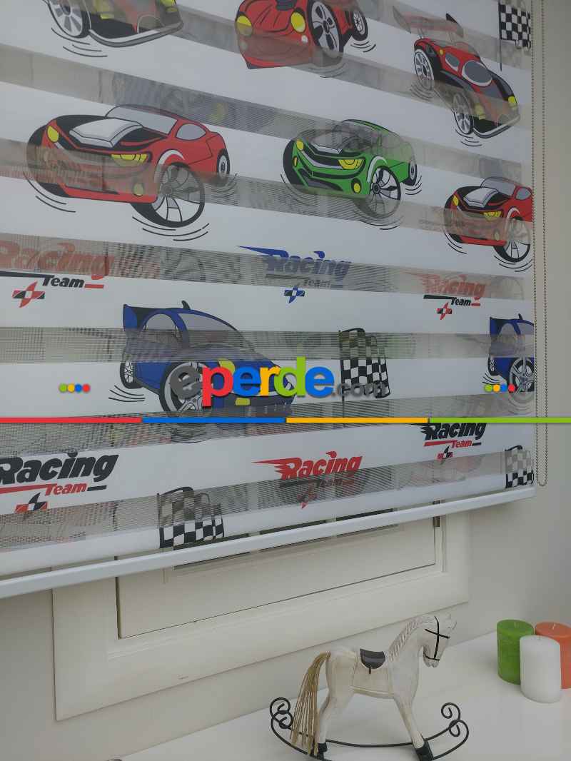 Çocuk Odası - Zebra Perde Racing- Mavi