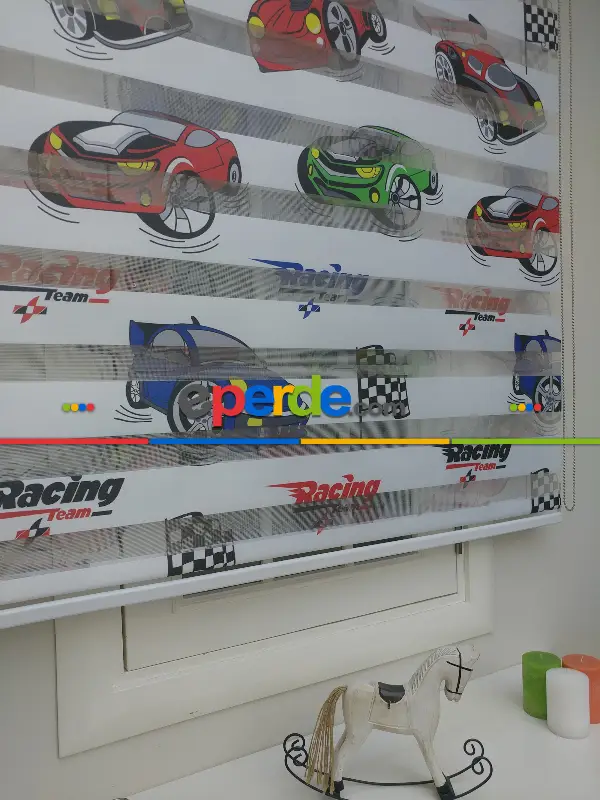 Bebek Odası Zebra Perde - Zebra Perde Racing- Mavi