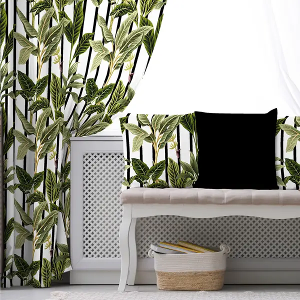 Yaprak Desenli Fon Perde Evim1571 Kumaşı Kalındır Duck Bezi Değildir- Mavi-beyaz