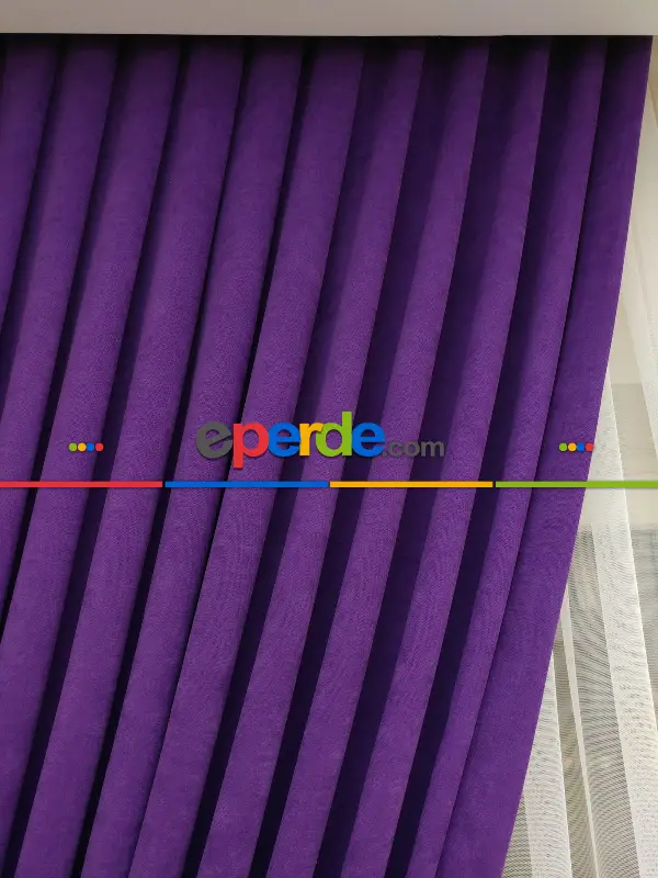 Salon Fon - Mor Rengi - Düz Fon Perde (  Dökümlü Fon Perde)- Mor