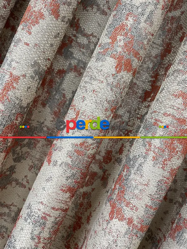 Yatak Odası - Bej Kiremit Desenli Jakar Fon Perde - Gri-füme-antrasit-kiremit Rengi