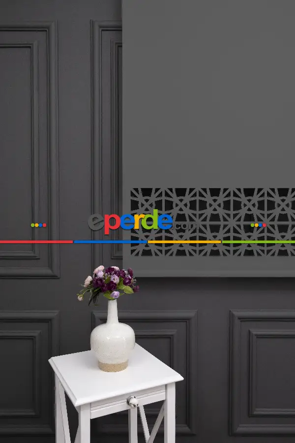 Salon Stor - Koyu Gri Renk Lazer Kesim Mat Stor Perde (ister Düz - İster Lazer Kesimli Satın Alın)