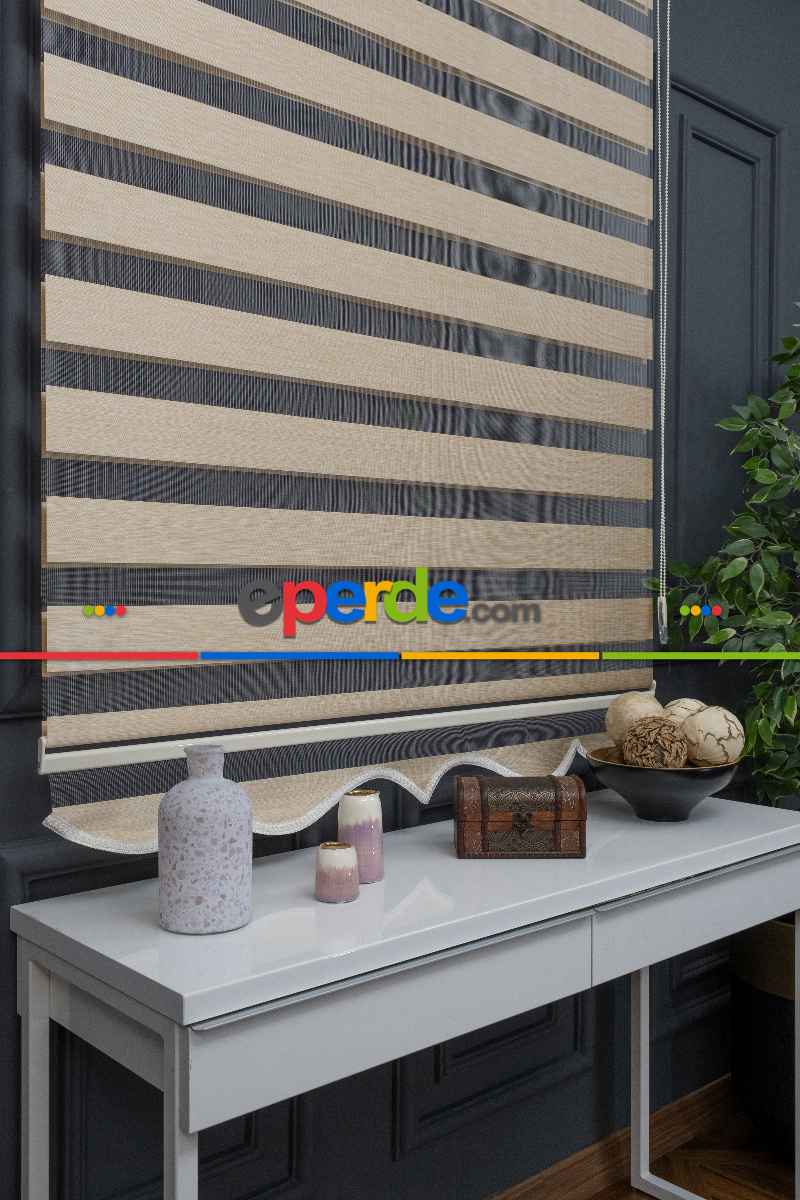 110x200 Hazır Koyu Krem Bambu Zebra Perde