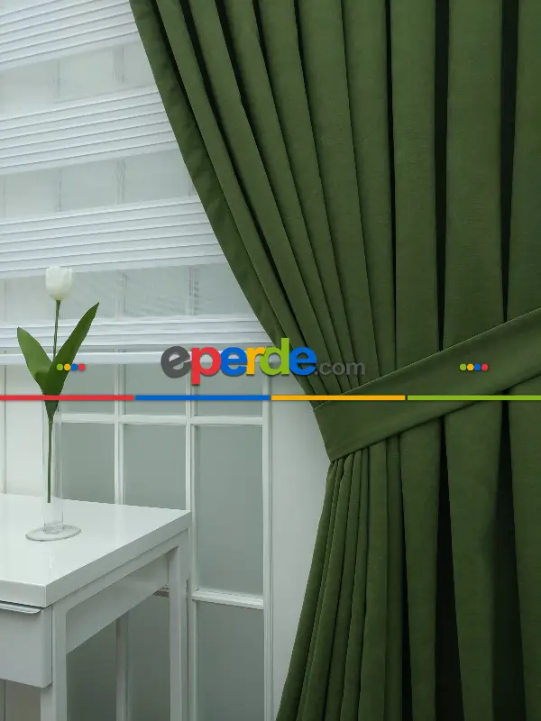 %25 İndirimli!!! Yeşil Düz Fon Perde- Yeşil