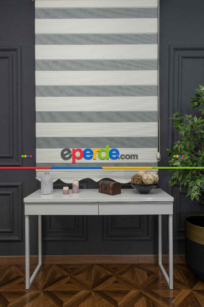 60x200 Hazır Krem Geniş Plise Zebra Perde