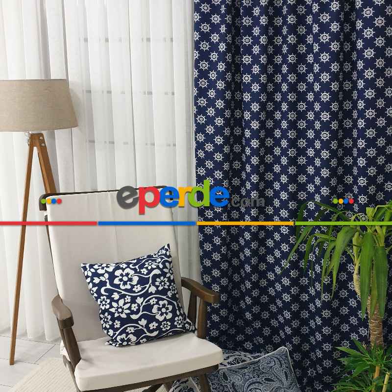 Marin Serisi Çapa Desenli Fon Perde Evm1512-6 Kumaşı Kalındır Duck Bezi Değildir- Lacivert