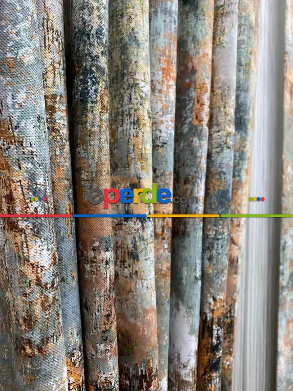 Patinedesenli Modern Desenli Fon Perde 3 - ( Kalın Pamuklu Kumaş)- Siyah-mavi-füme-ekru-hardal Sarısı-turkuaz Yeşili Ara Renk