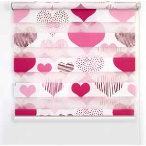 Çocuk Odası - Kalp Desenli Zebra Perde- Pembe